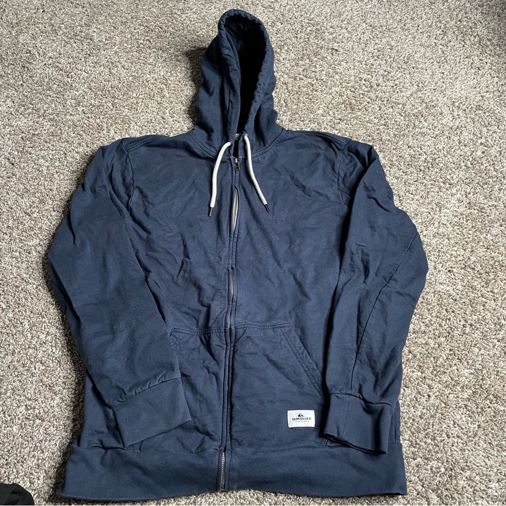 Quiksilver Hoodie Mens Large Navy Blue Full Zip Vtg Y2K Skater Surf Lightweight
